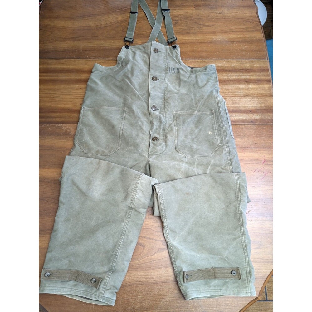 1940's WW2 US Navy N1 USN Cold Weather WOOL LINED Bib Overalls DECK PANTS Medium